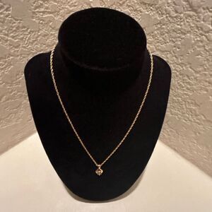 Vintage Nina Ricci Gold Plated Chain Necklace NR Logo Crystal Teardrop Pendant